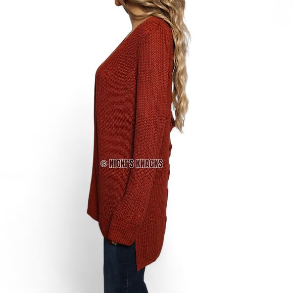 Stitch Fix Lattice Cardigan Rust Orange Chunky Knit Open Front Sweater Size S - Picture 4 of 12